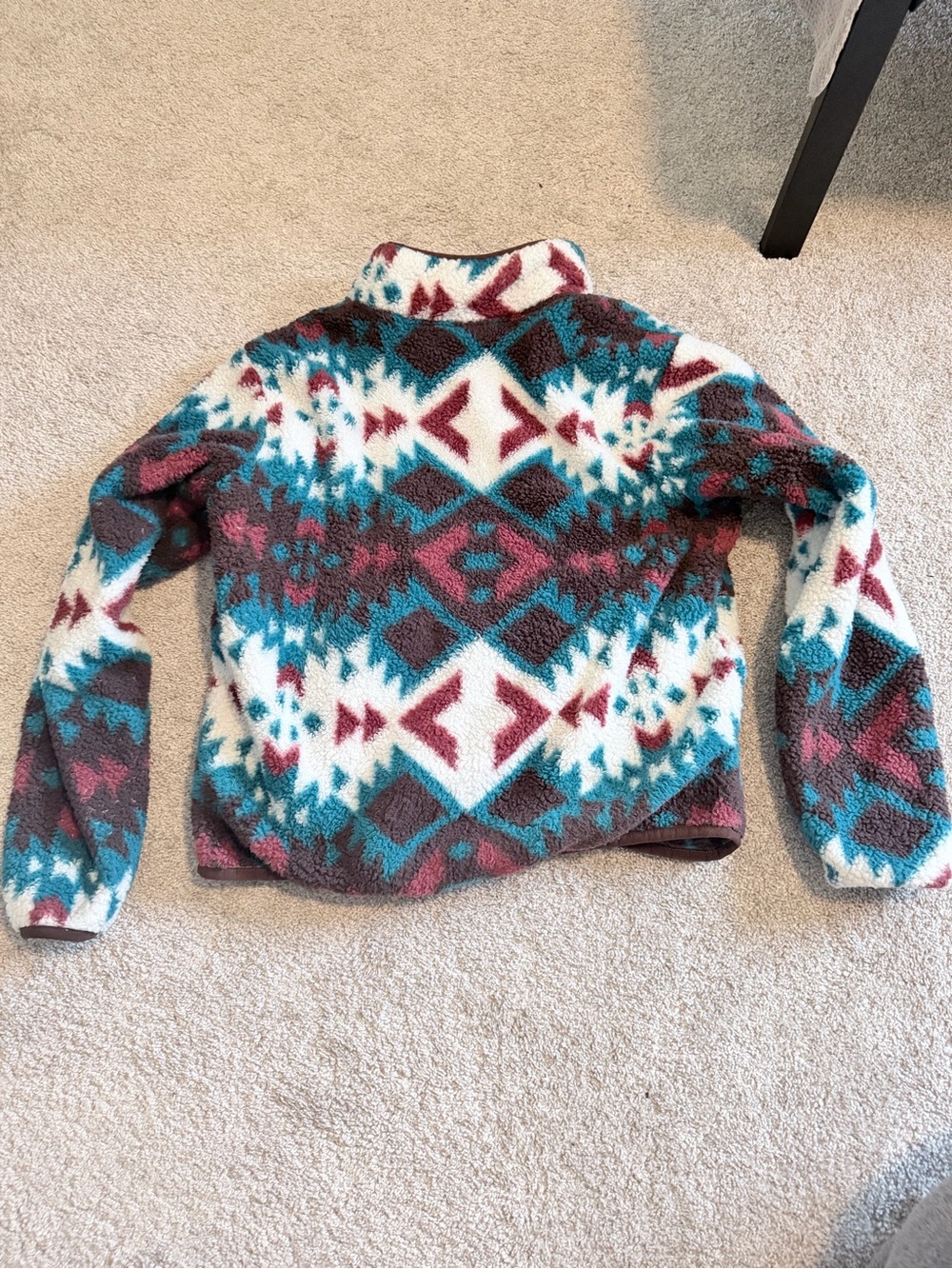 Ariat Cozy Aztec Print Fleece Pullover Sweater - Teal, pink & white - Picture 3 of 3